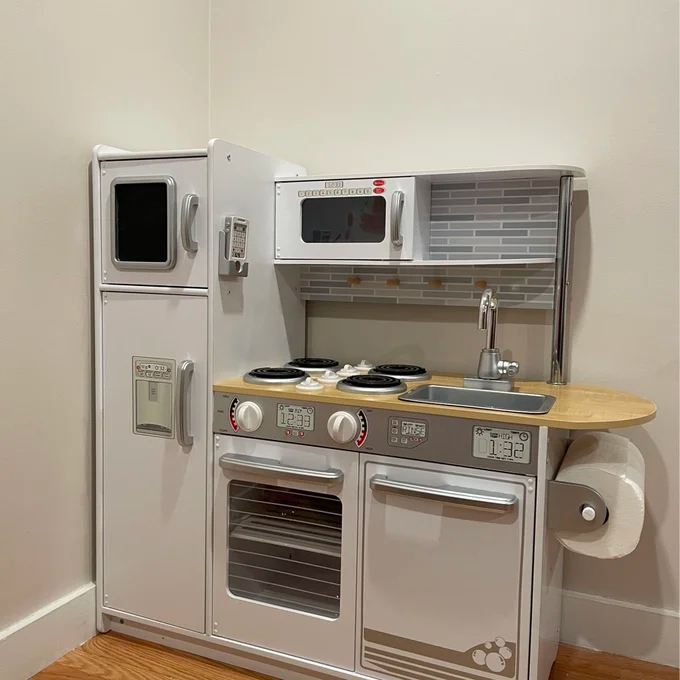 Uptown White Wooden Play Kitchen with Play Phone & Chalkboard