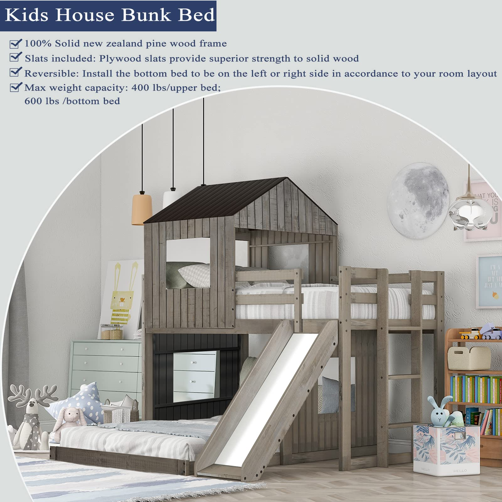 House Bed Bunk Beds with Slide