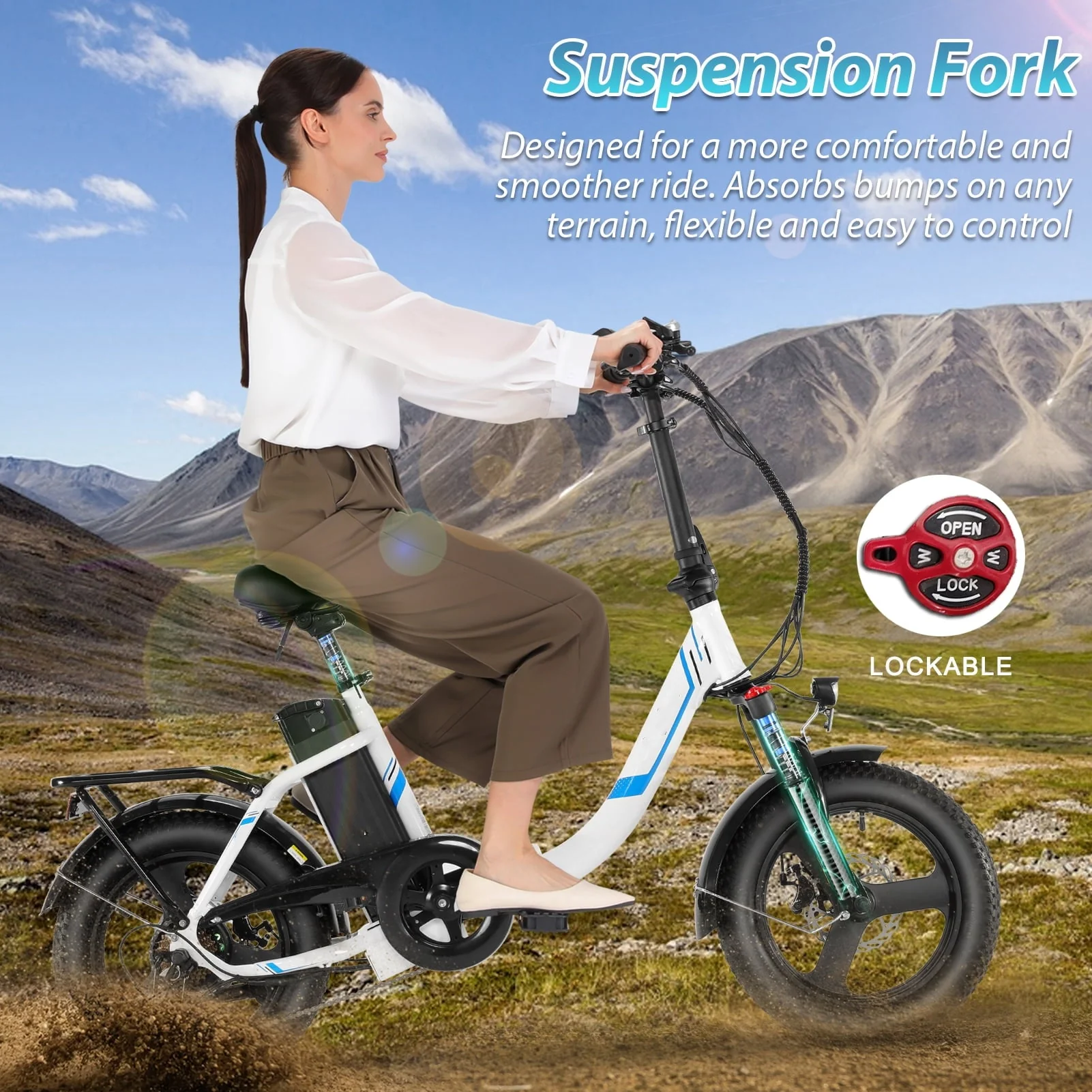 Elifine 16in Folding Fat Tire Electric Bike, 350W, 48V 7.8Ah