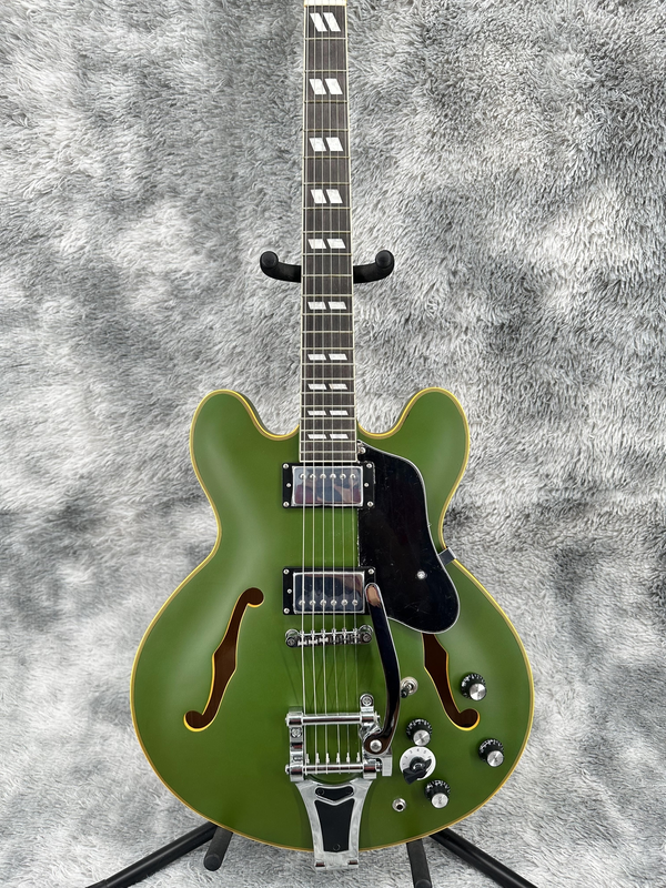 ES-335 Green Jazz Electric Guitar Chrome Part HH Pickup Semi Hollow 6 strings