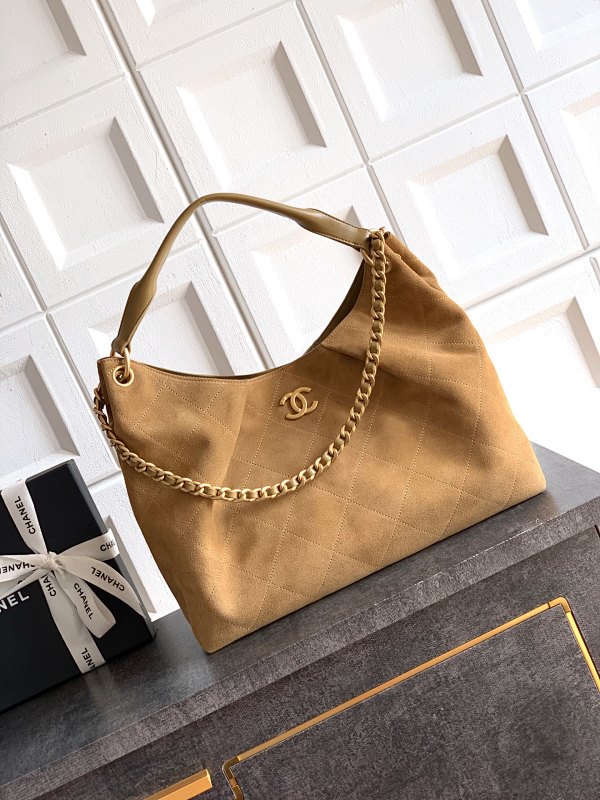 Chanel Suede Hobo Bag Tan Mini