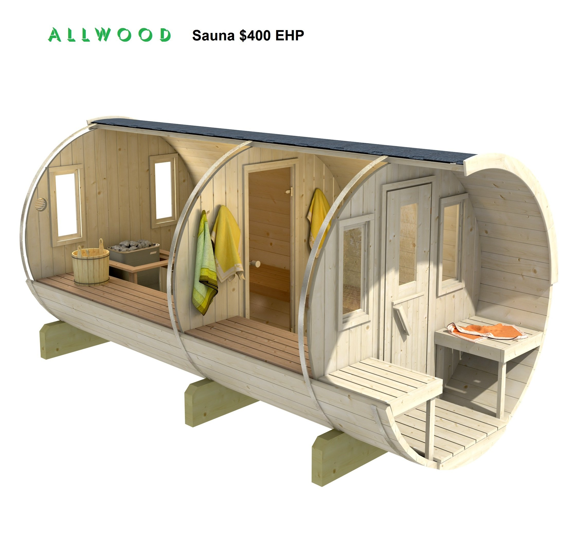 8 Person Barrel Sauna with Separate Dressing Room & Electric