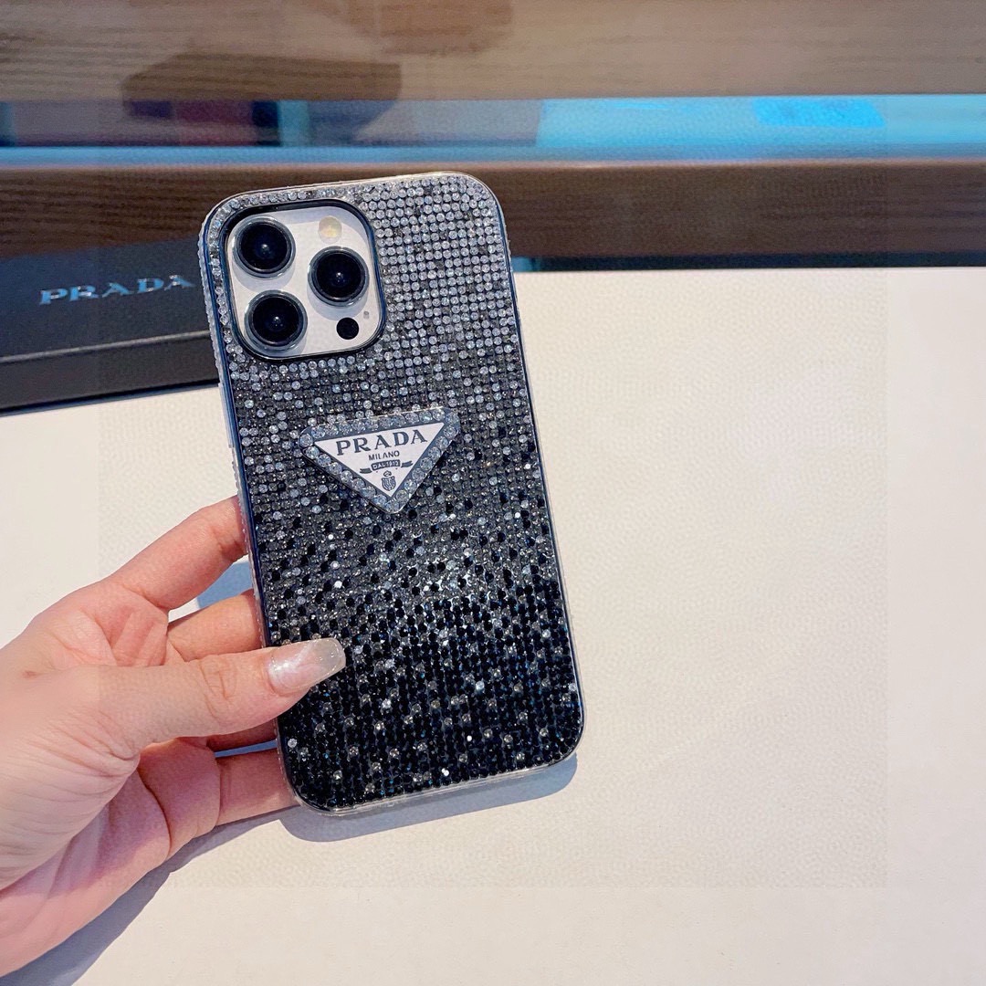 Prada Style Gradient Full Rhinestone Glitter Phone Case