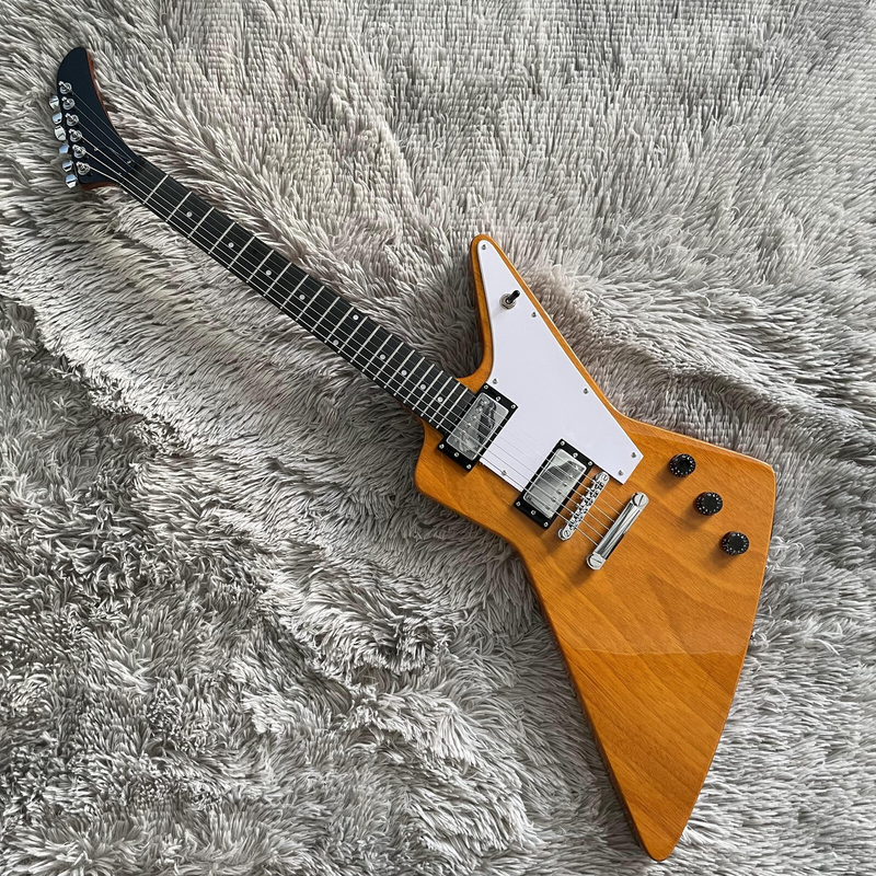 Factory Yellow Explorer Electric Guitar Right-Handed Solid Body Fixed Bridge Top
