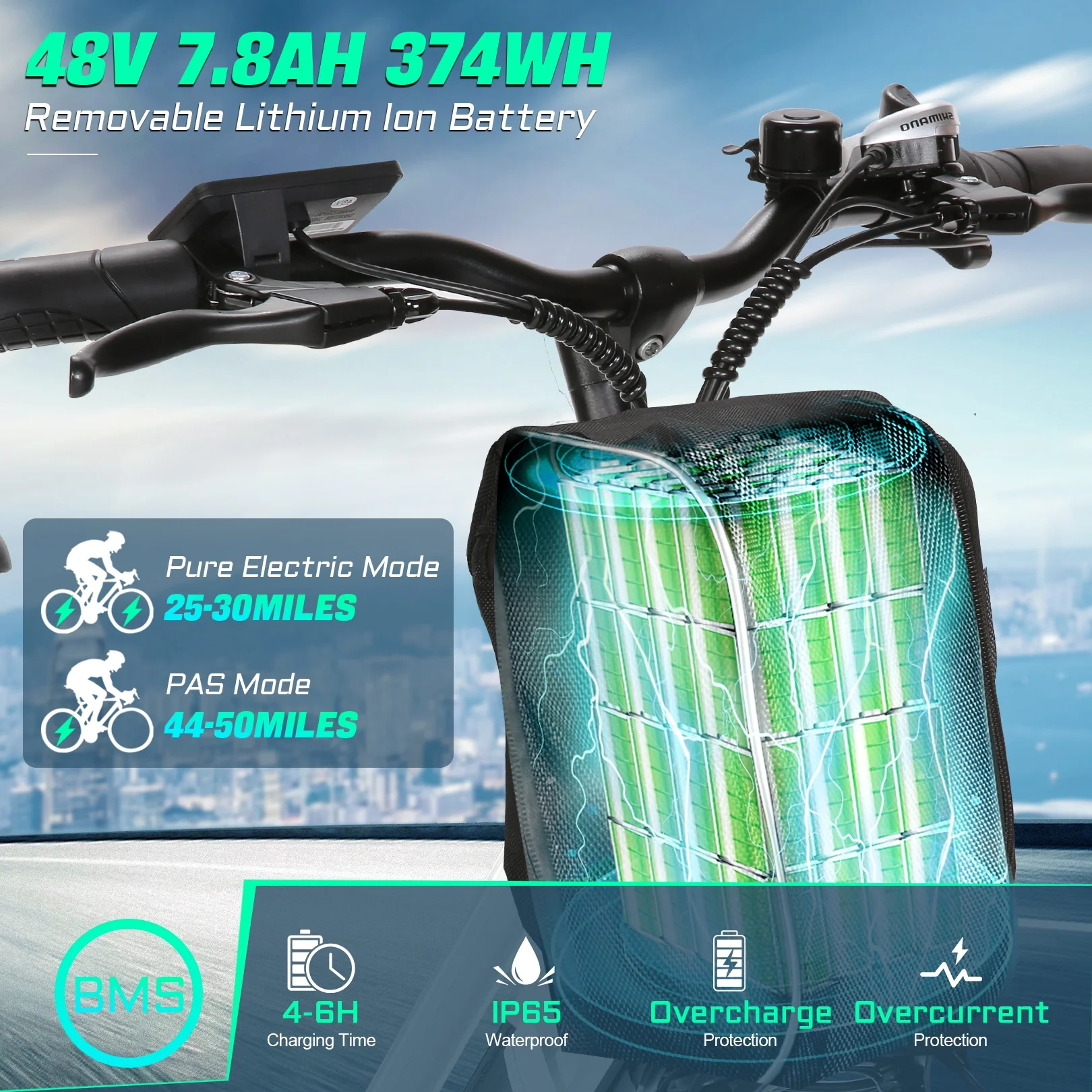 Gocio 26in Electric Cruiser Bike, 500W, 48V 7.8Ah