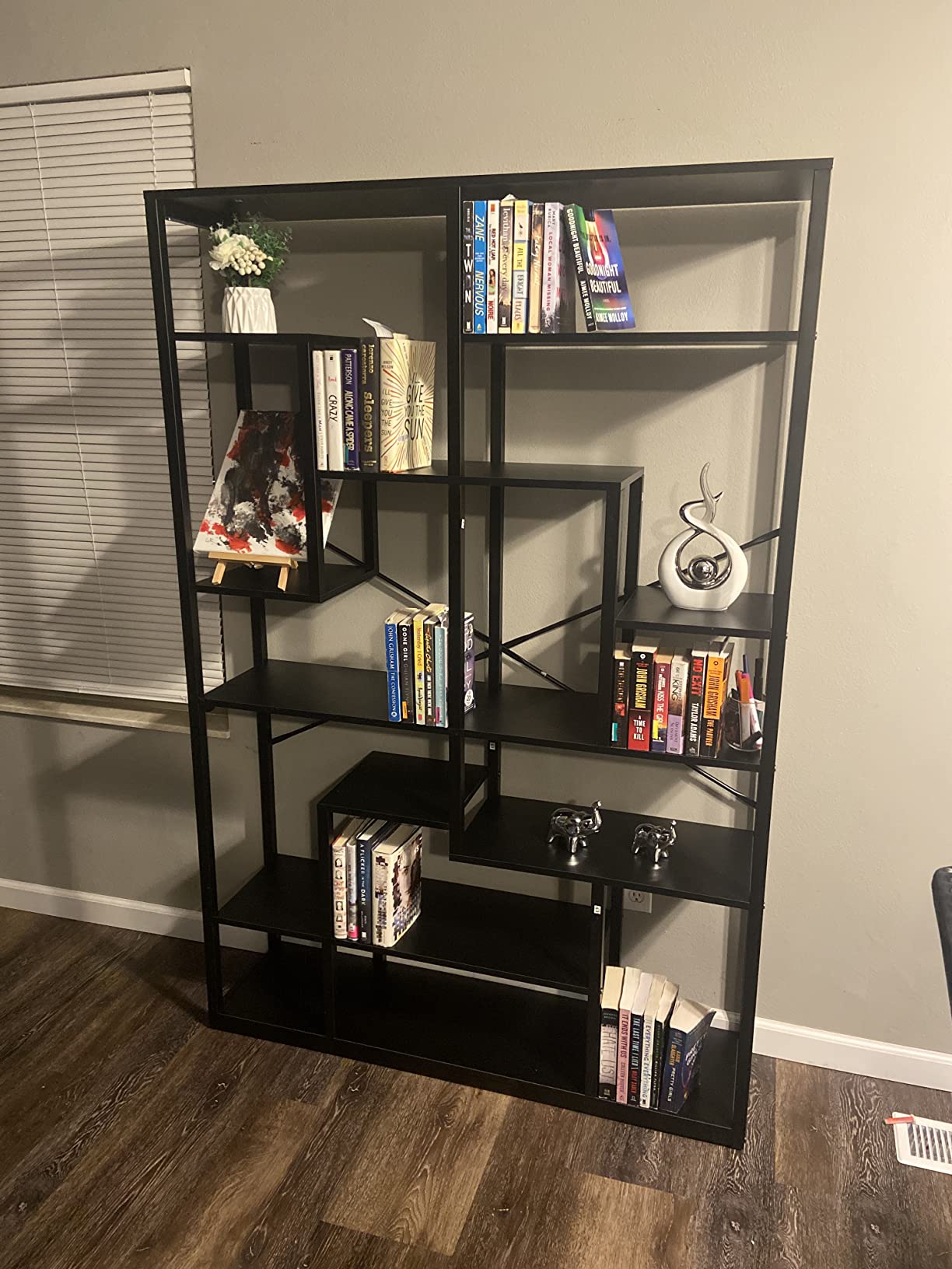 Black Bookshelf 47” Bookcase 9 Tier Tall Book Shelf Rustic