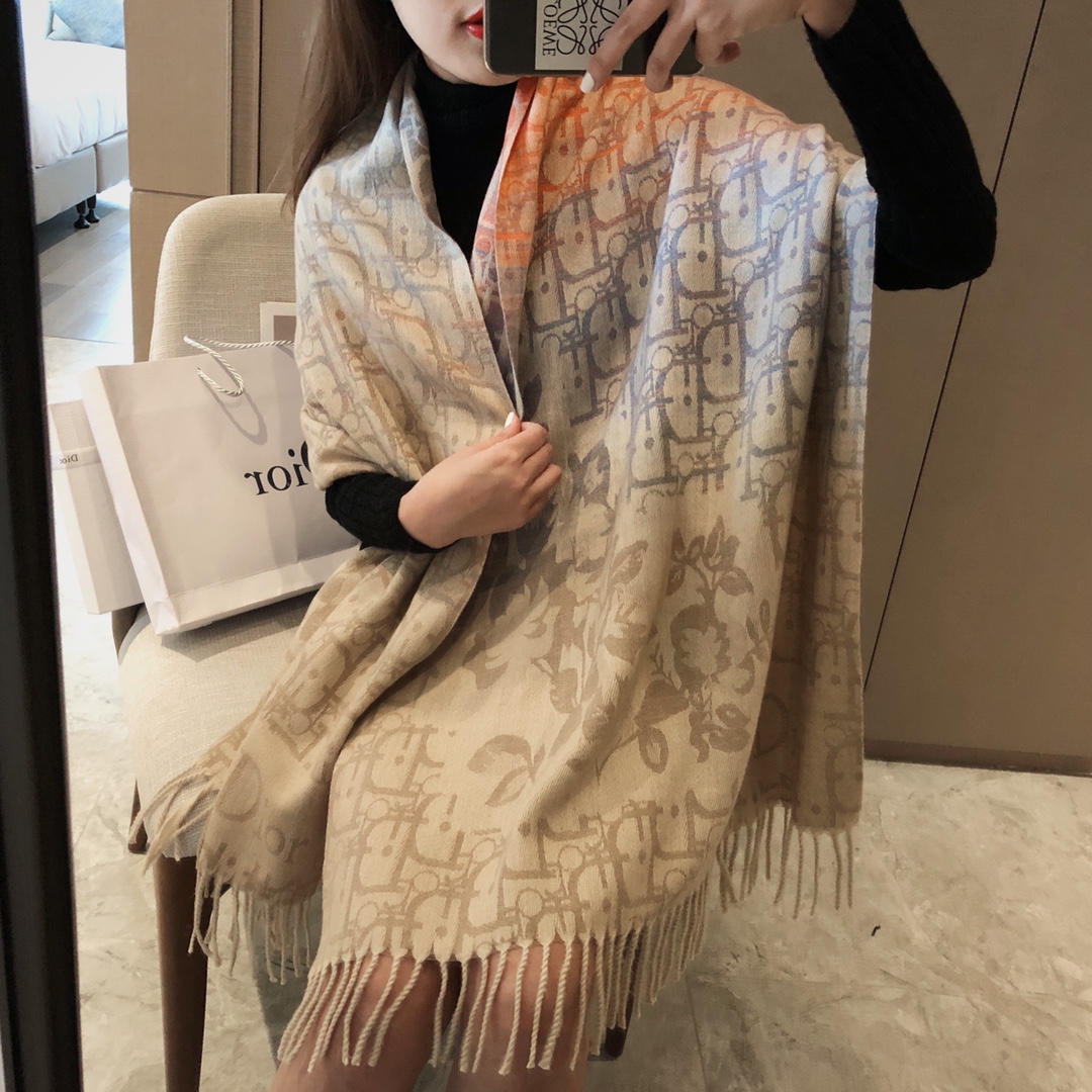 Dior Logo Jacquard Shawl Beige and Navy 180 x 65 cm product images