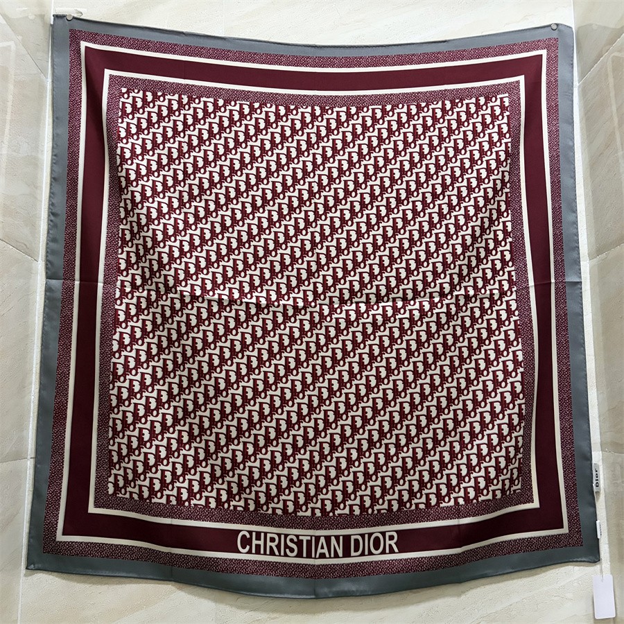 Dior Oblique Square Scarf Beige and Burgundy 88.5 x 88.5 cm