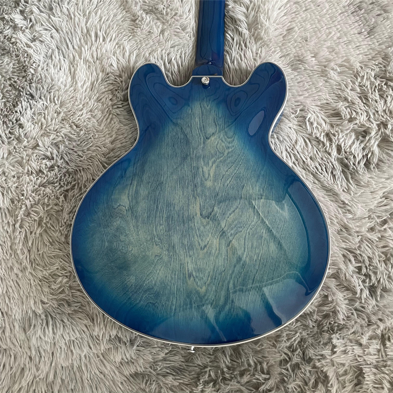 6 String Blue Semi Hollow Body Electric Guitar Mahogany Body Chrome Hardware Top