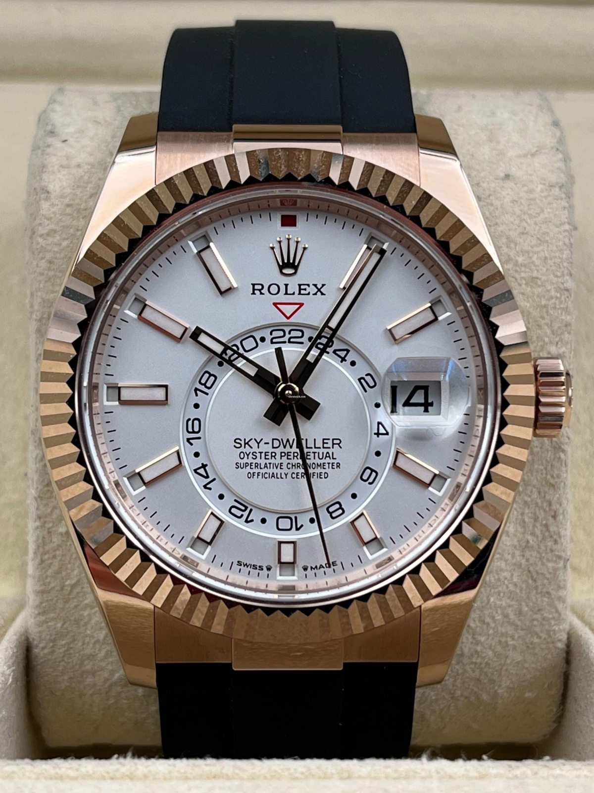 【Super Clone】RLX  Sky-Dweller 42mm Rose Gold White Dial Oysterflex - 336235