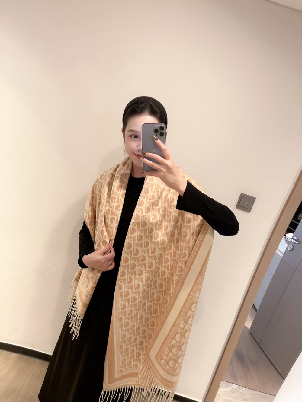 Dior Oblique Cashmere Scarf Beige and Brown product images