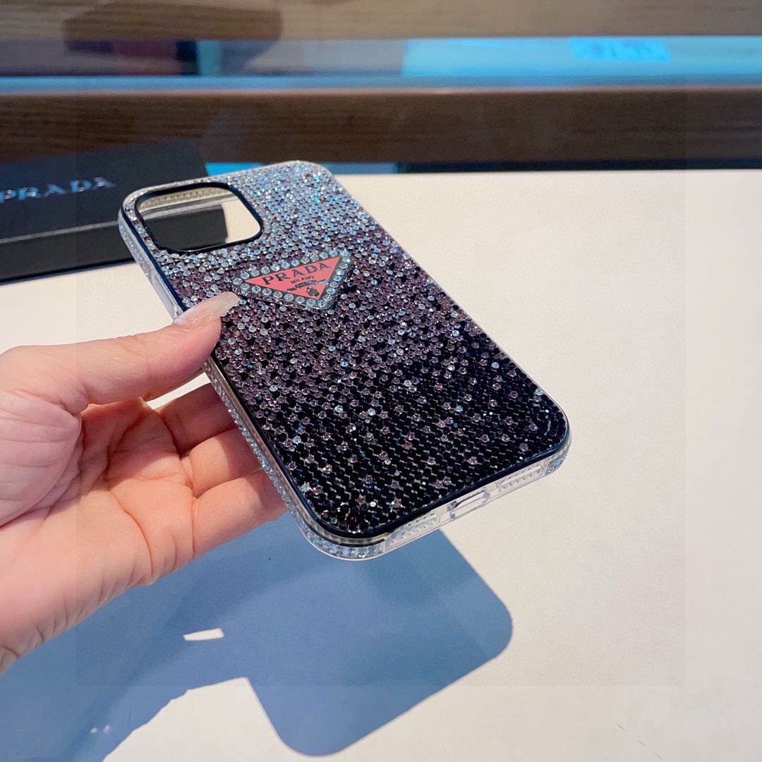 Prada Style Gradient Full Rhinestone Glitter Phone Case