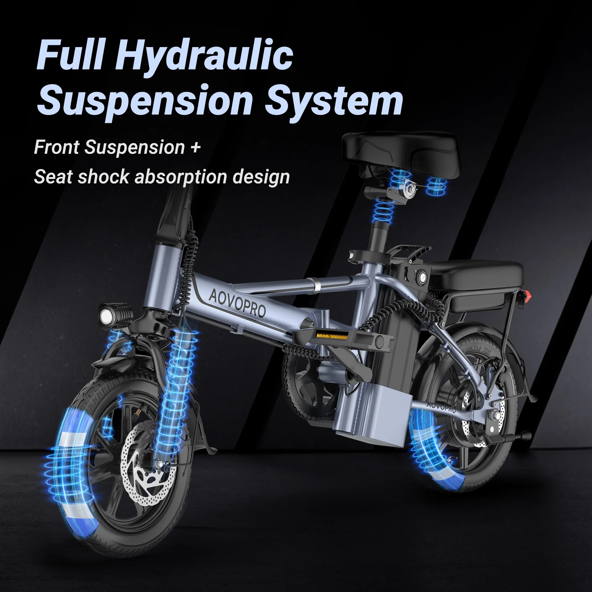 AOVOPRO EB60 14in Folding Electric Bike, 500W, Two Seats
