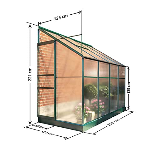 Polycarbonate Aluminium Metal Frame Lean-To Greenhouse Green