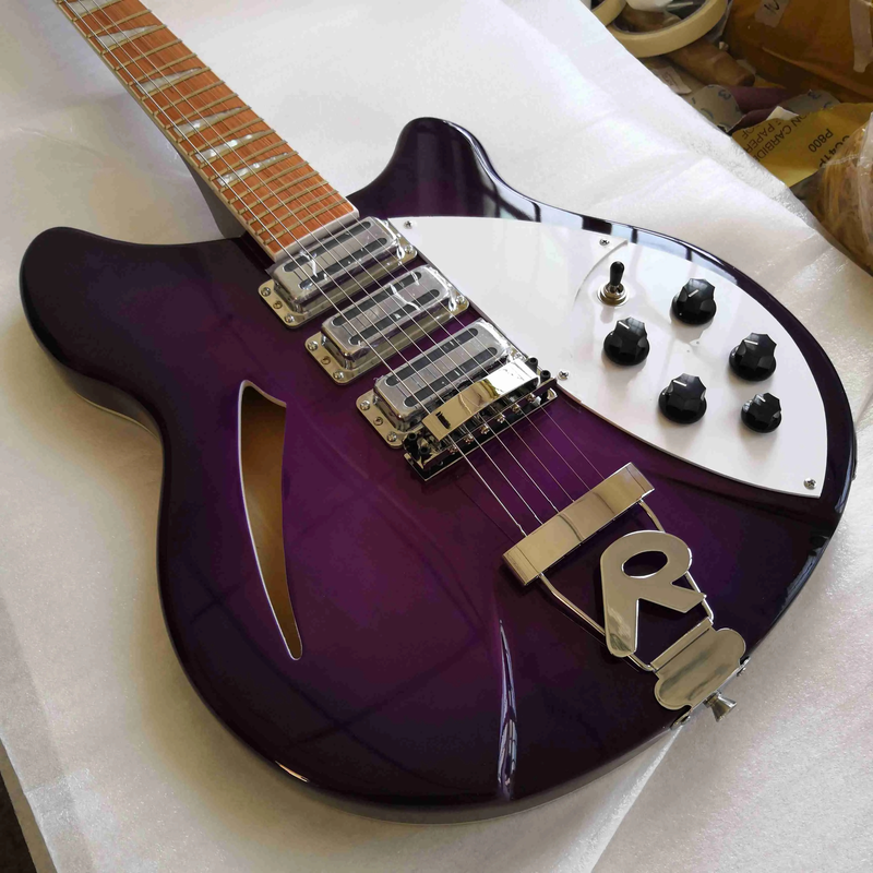 6Strings Purple Burst Semi Hollow Body Electric Guitar 3 Toaster Pickups 5 Knobs