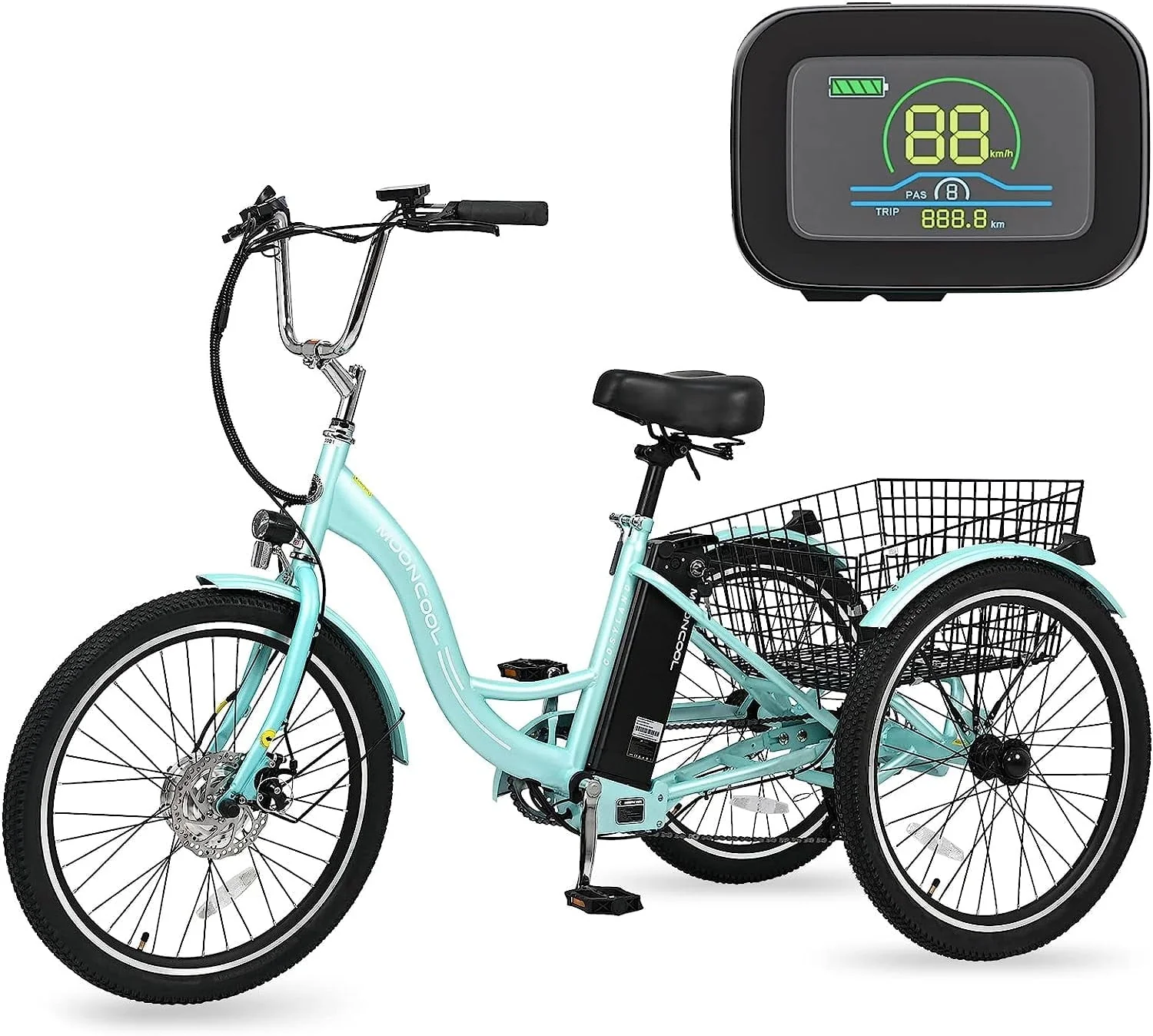 MOONCOOL 24in Electric Tricycle with Rear Basket, 350W