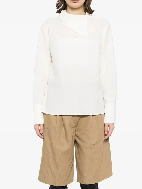 Fashionable versatile asymmetrical lapel long sleeve shirt