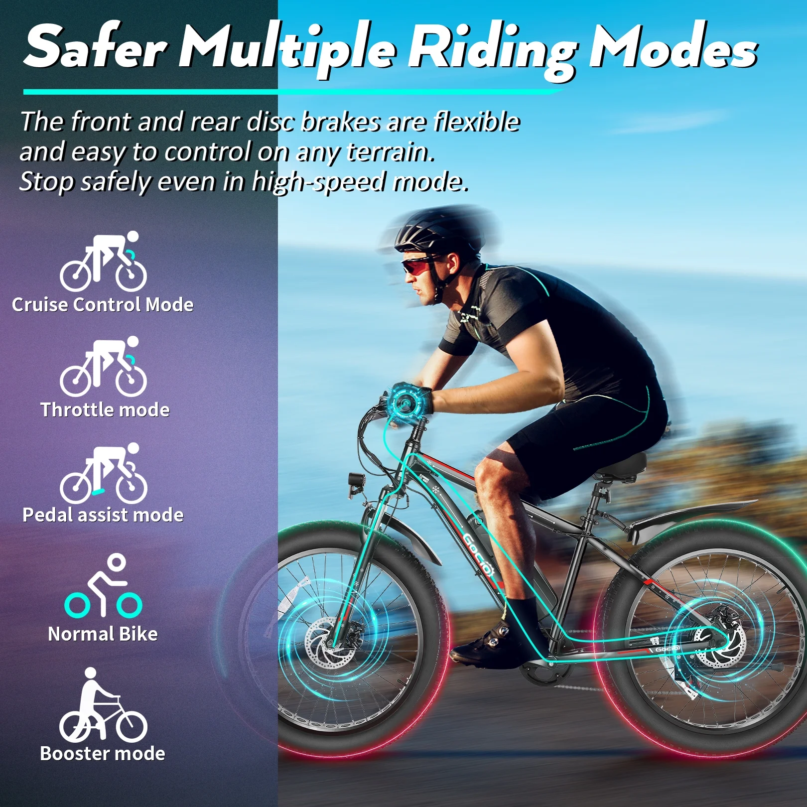 Gocio 26in Fat Tire Electric Mountain Bike, 500W, 48V 13Ah