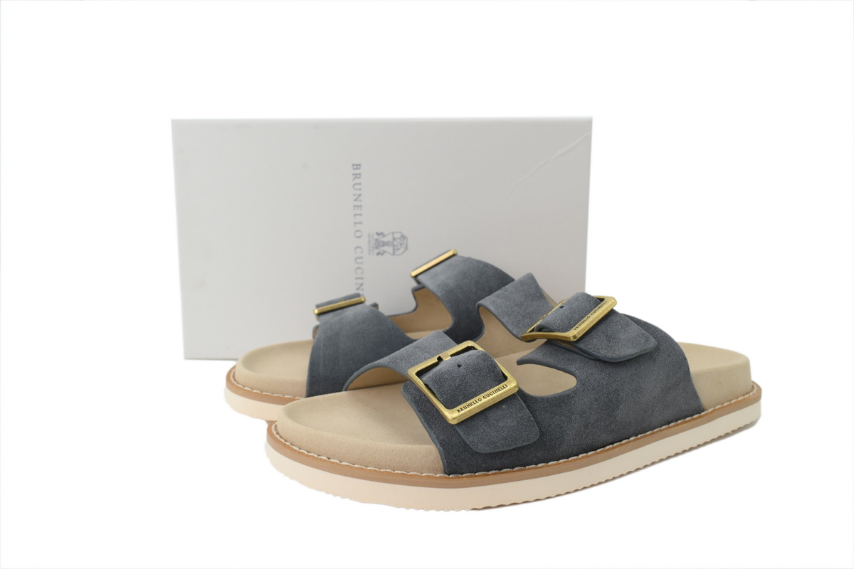 Brunello Cucinelli Suede Slide Sandals Grey