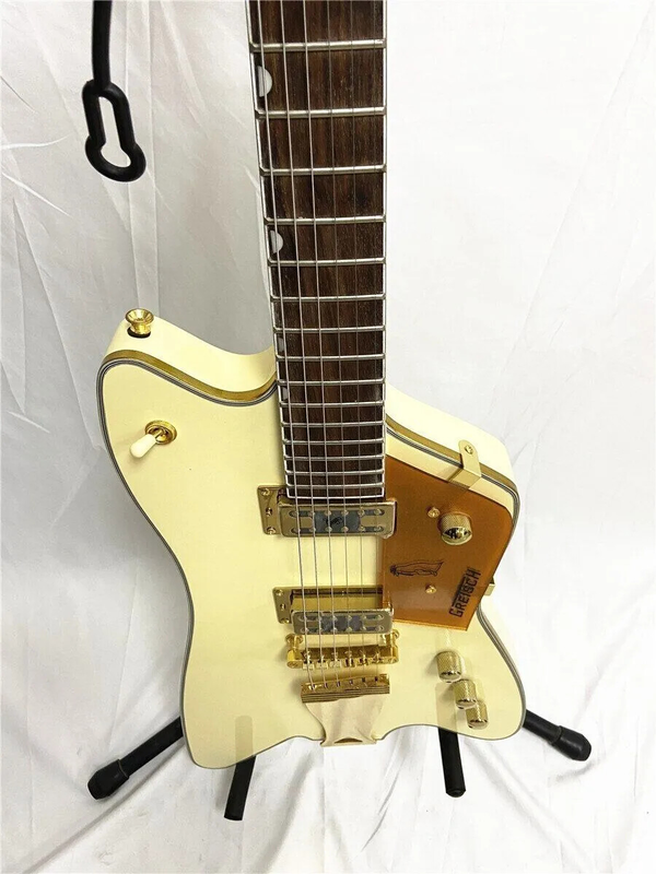Premium 6-String Electric Guitar in Cream Yellow Finish with Gold Trim