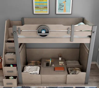 Upper and lower desk and bed all-in-one bunk bed combination