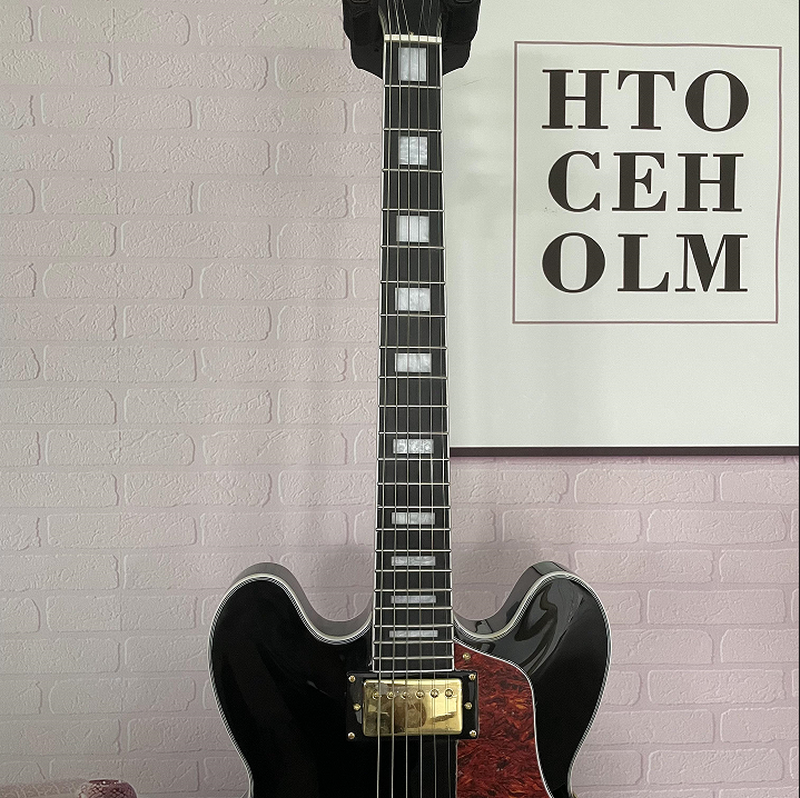 Electric Guitar Antiqued Black Semi Hollow Bone Nut Mahogany Body