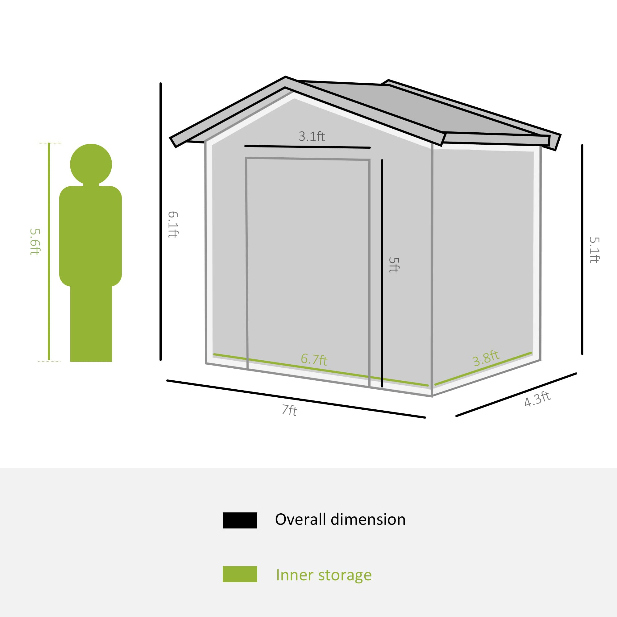 7' x 4' x 6' Garden storage shed metal tool shed with floor