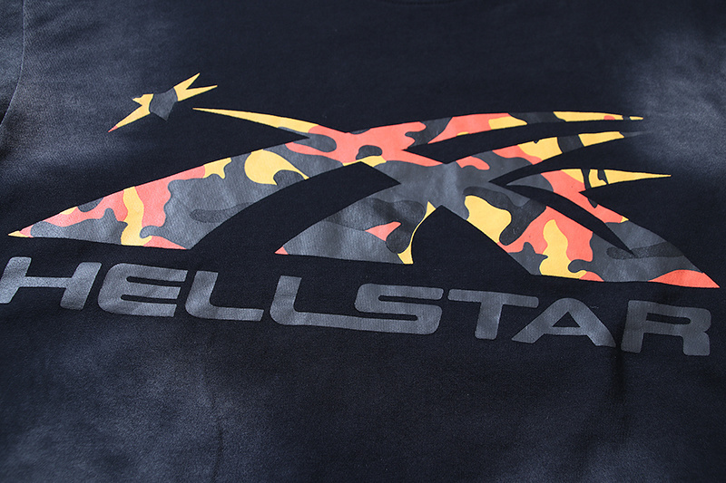 Hellstar Black Orange Camo Sports Logo T-Shirt