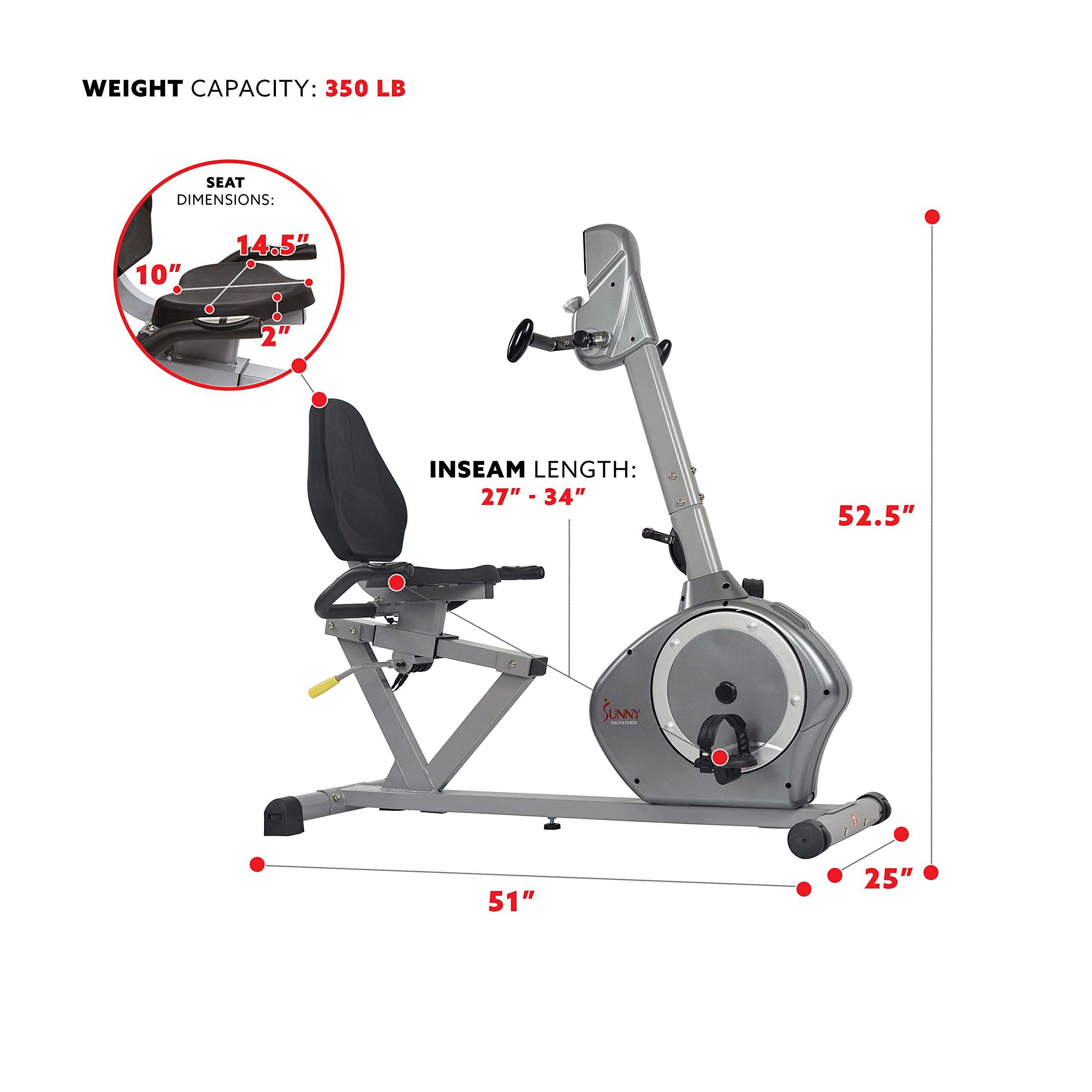 Sunny Health & Fitness Recumbent Bike SF-RB4631 with Arm