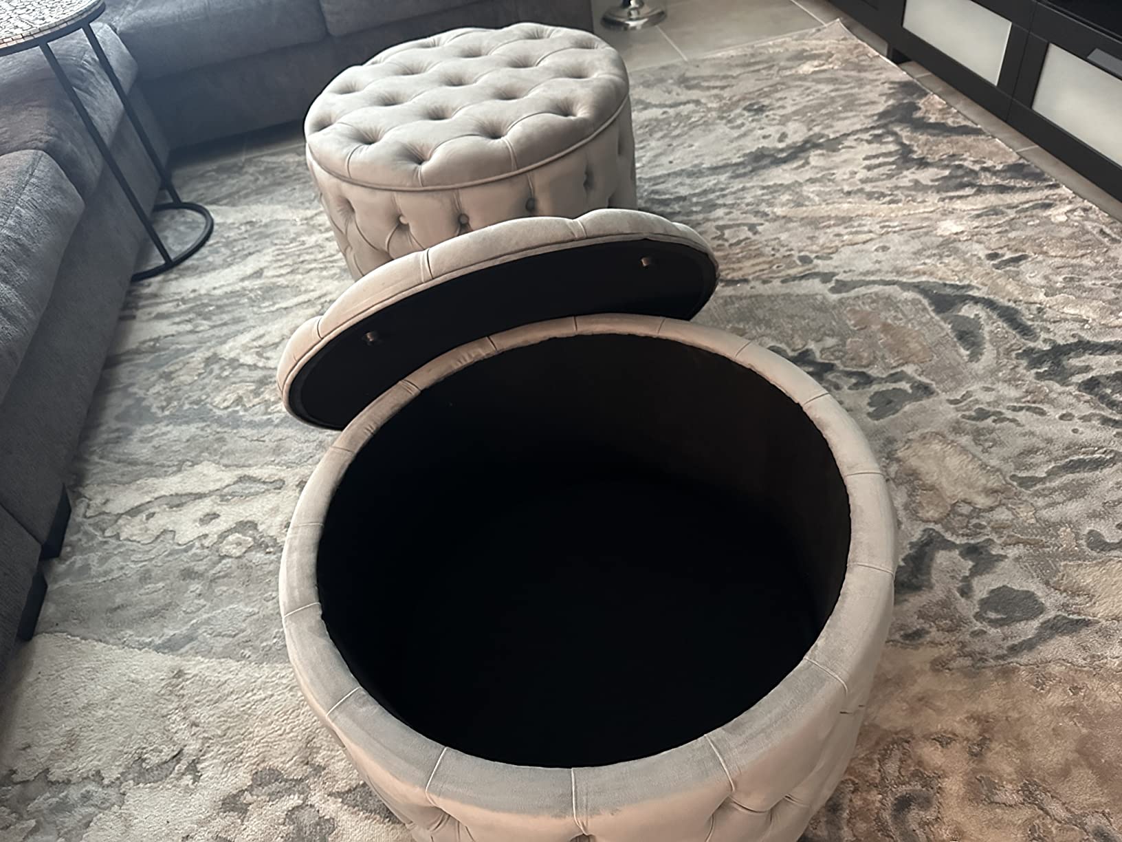 Homebeez Round Velvet Storage Ottoman