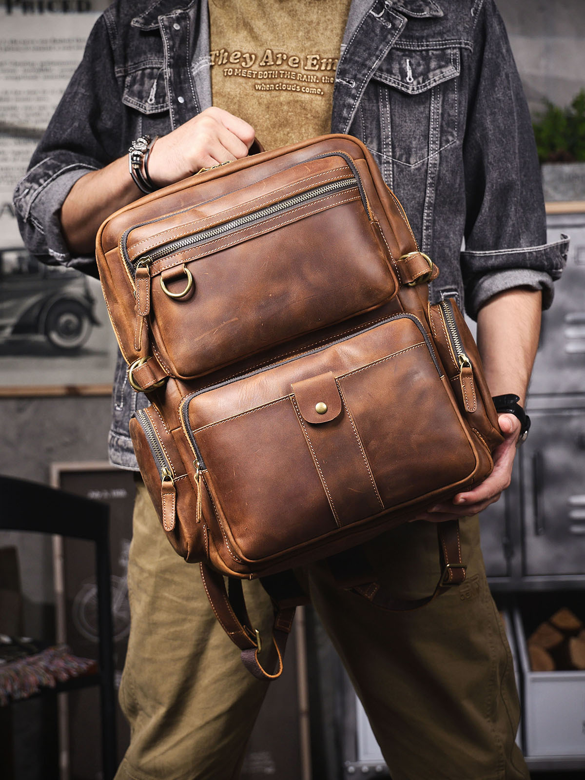 Multi-Compartment Vintage Leather Backpack - Tactical Utility Meets Timeless Craftsmanship