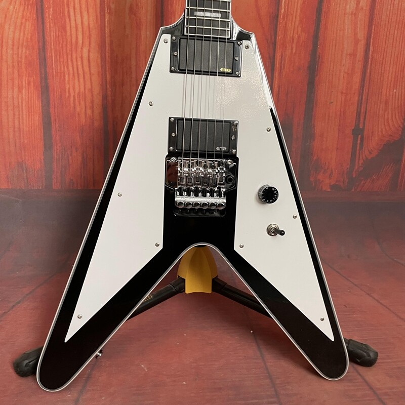 Black Flying V Electric Guitar Solid Body Mahogany Body FR Bridge Active Pickups