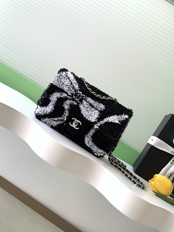 Chanel Sequin Flap Bag Black White Wave