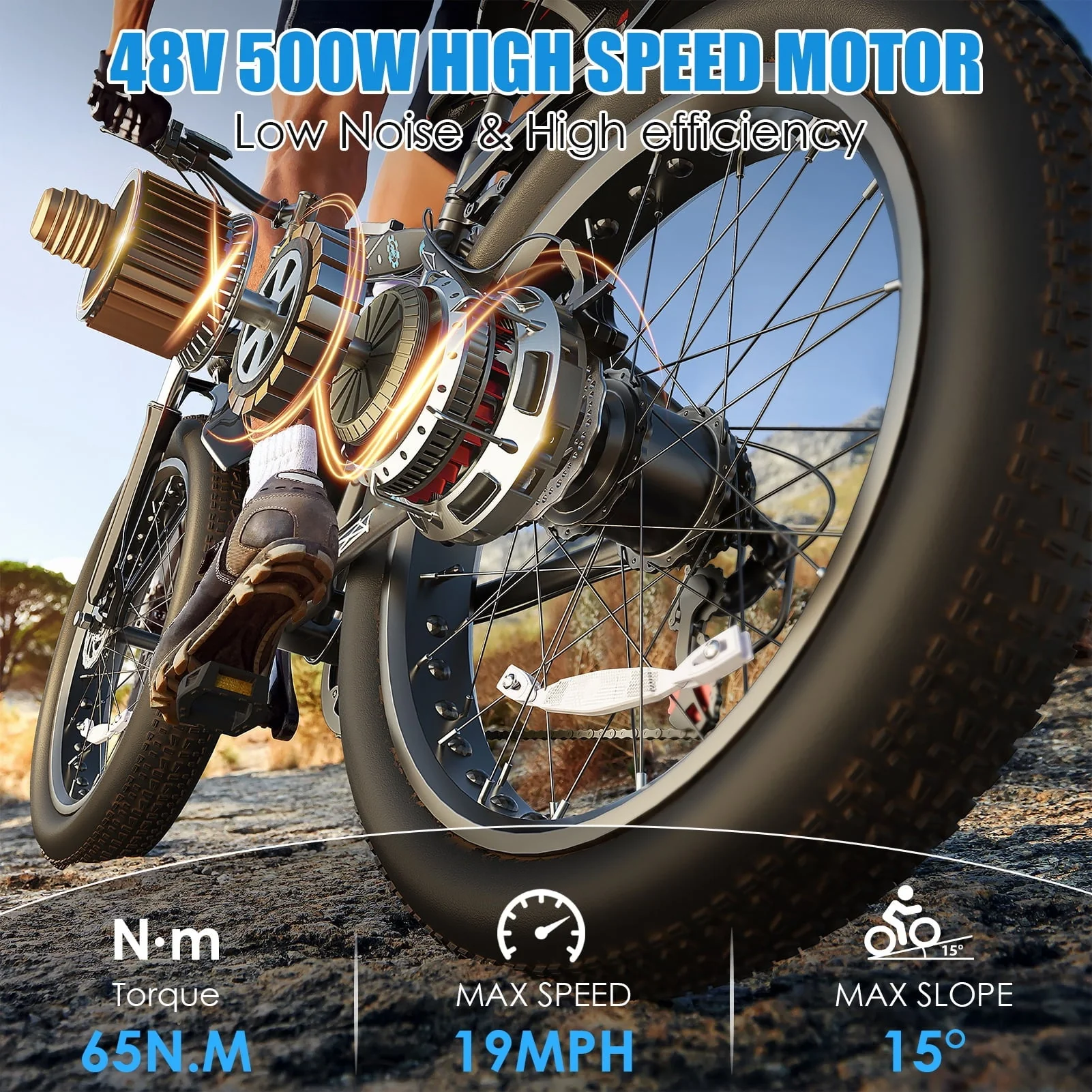 Elifine 26in Fat Tire Electric Mountain Bike, 500W, 48V 13Ah