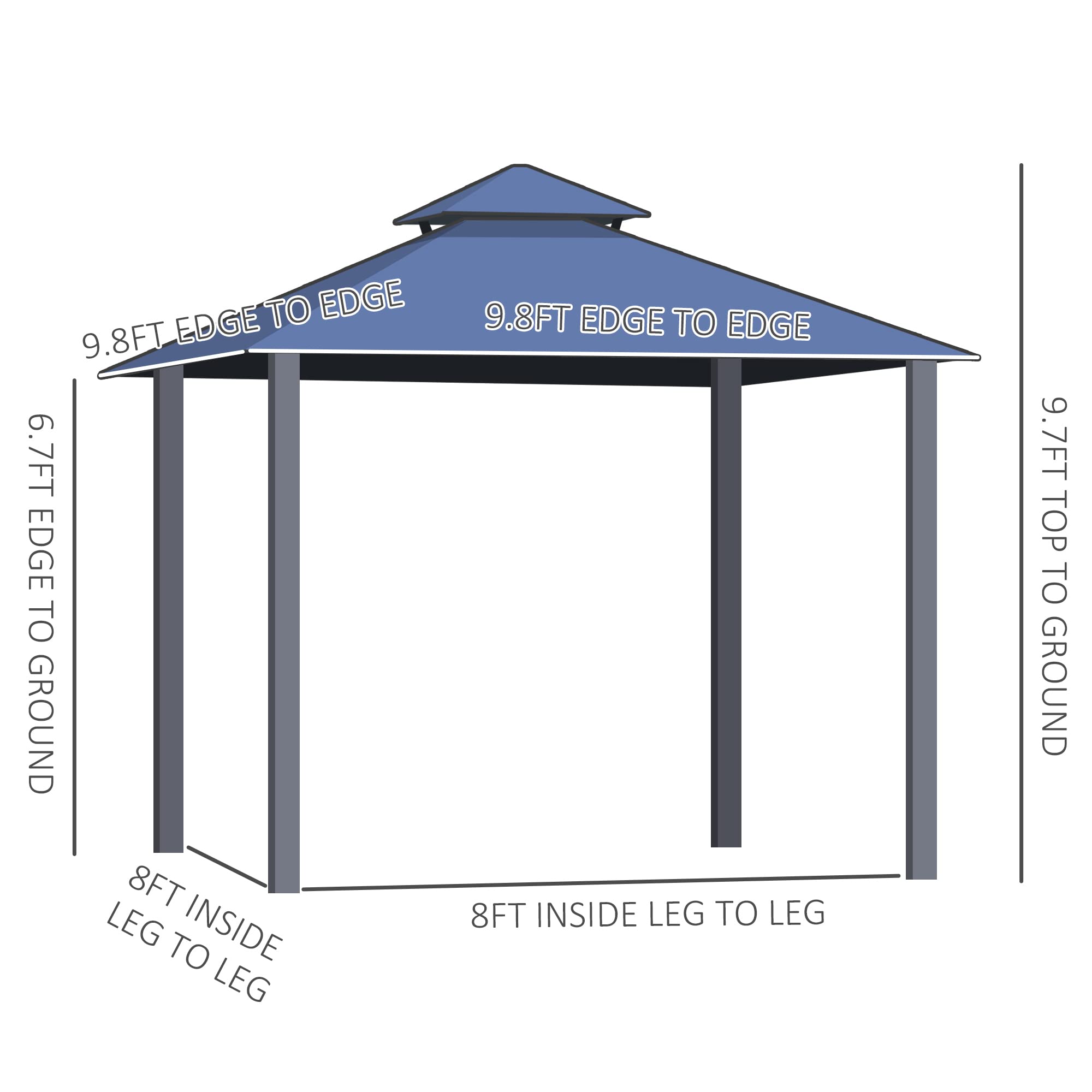 Hardtop Gazebo Canopy Double Tier Roof Frame with Curtains