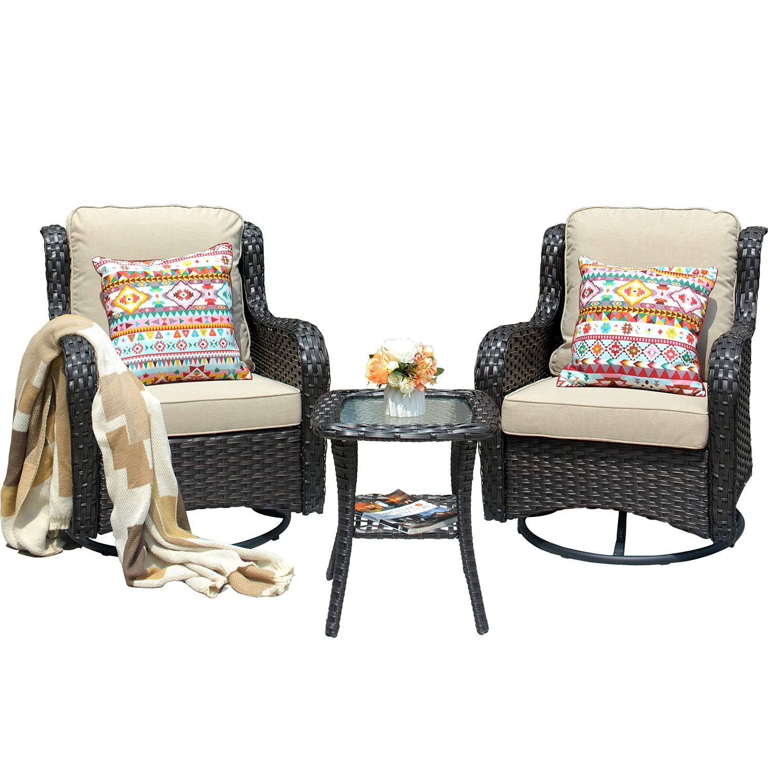 Patio Chair Wicker Swivel Rocker Patio Chairs Set of 2 &