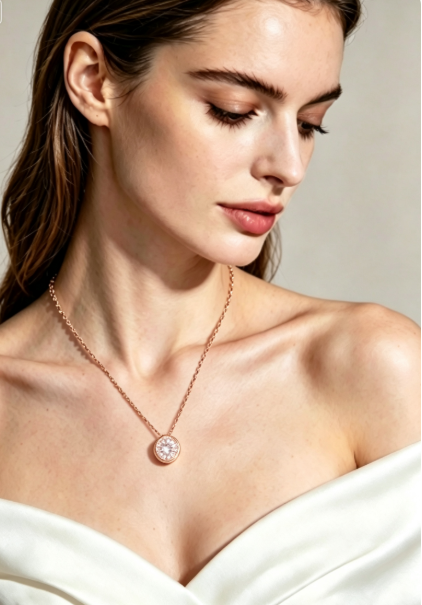 Rose Gold Round Bezel Moissanite Necklace Minimalist Solitaire Pendant Jewelry For Ladies