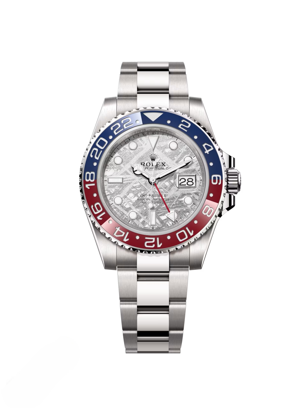 【Super Clone】RLX White Gold GMT-Master II 40mm Watch - Blue and Red Pepsi Bezel - Meteorite Dial - Oyster Bracelet (Ref # 126719BLRO )