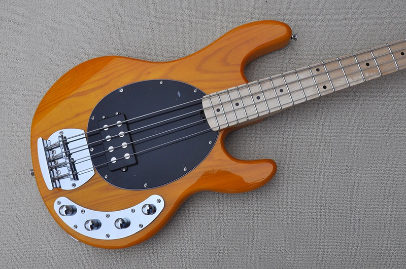 4 Strings Natural Wood Color Electric Bass Guitar with Ash Body, Maple Fretboard