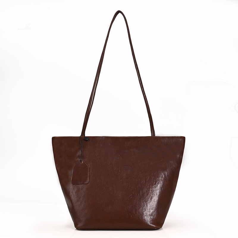 Minimalist Dark Brown Leather Tote Bag