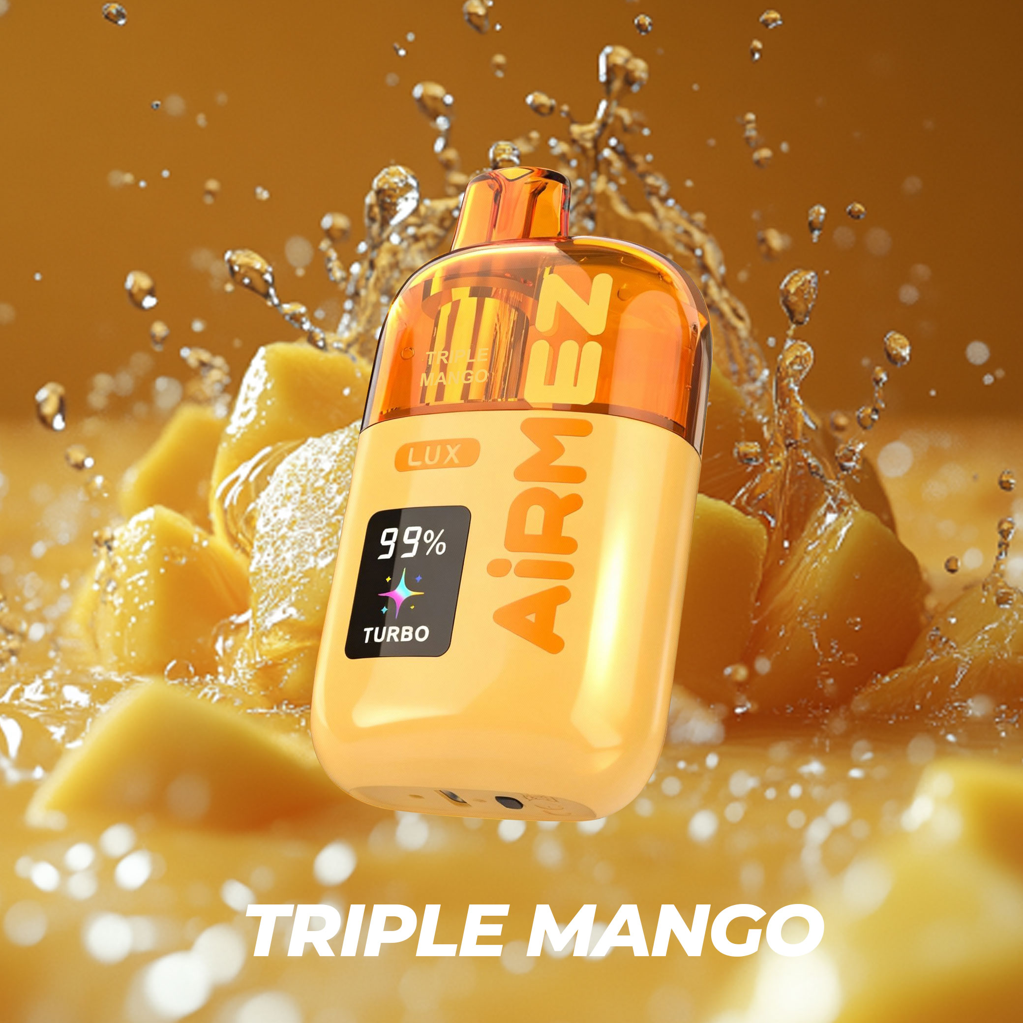 Official Triple Mango Edition of Airmez Lux 60K Puffs. Ships from EU local warehouse. Authentic dual mesh coil device for rich fruit taste.