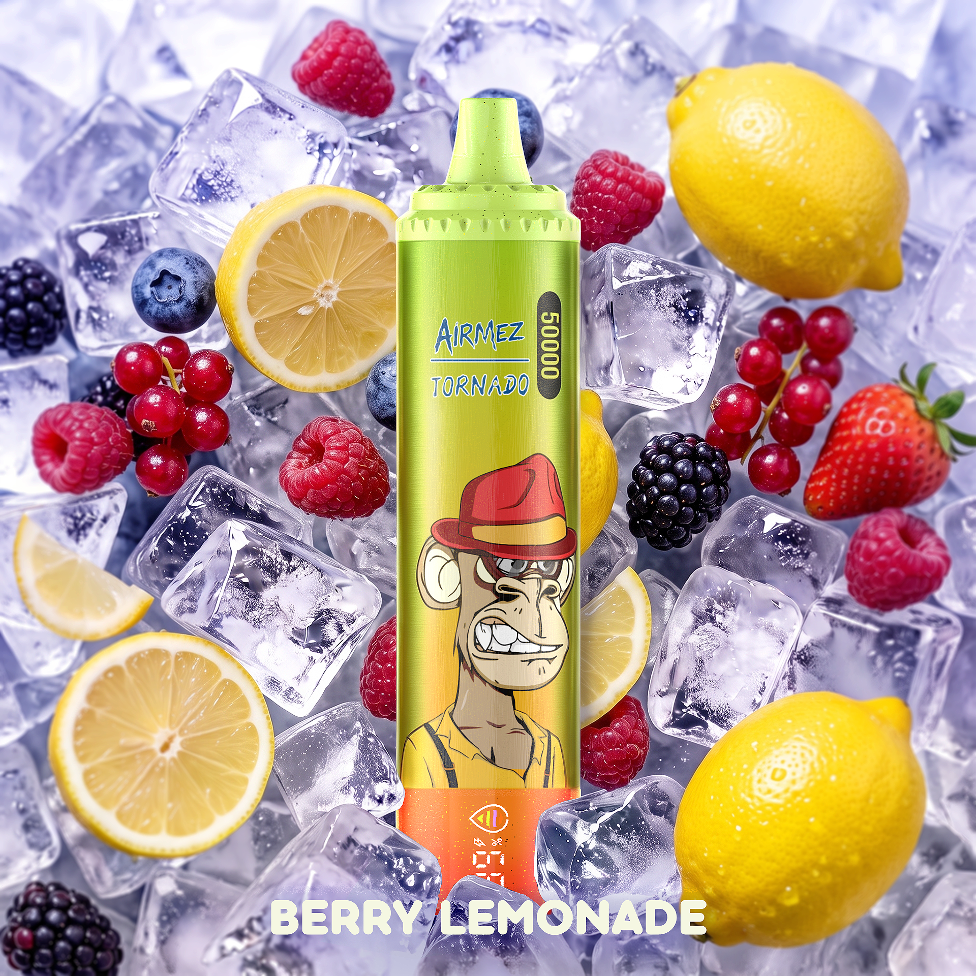 AiRMEZ Tornado 50K Berry Lemonade flavor with berries, fresh lemon and ice cubes