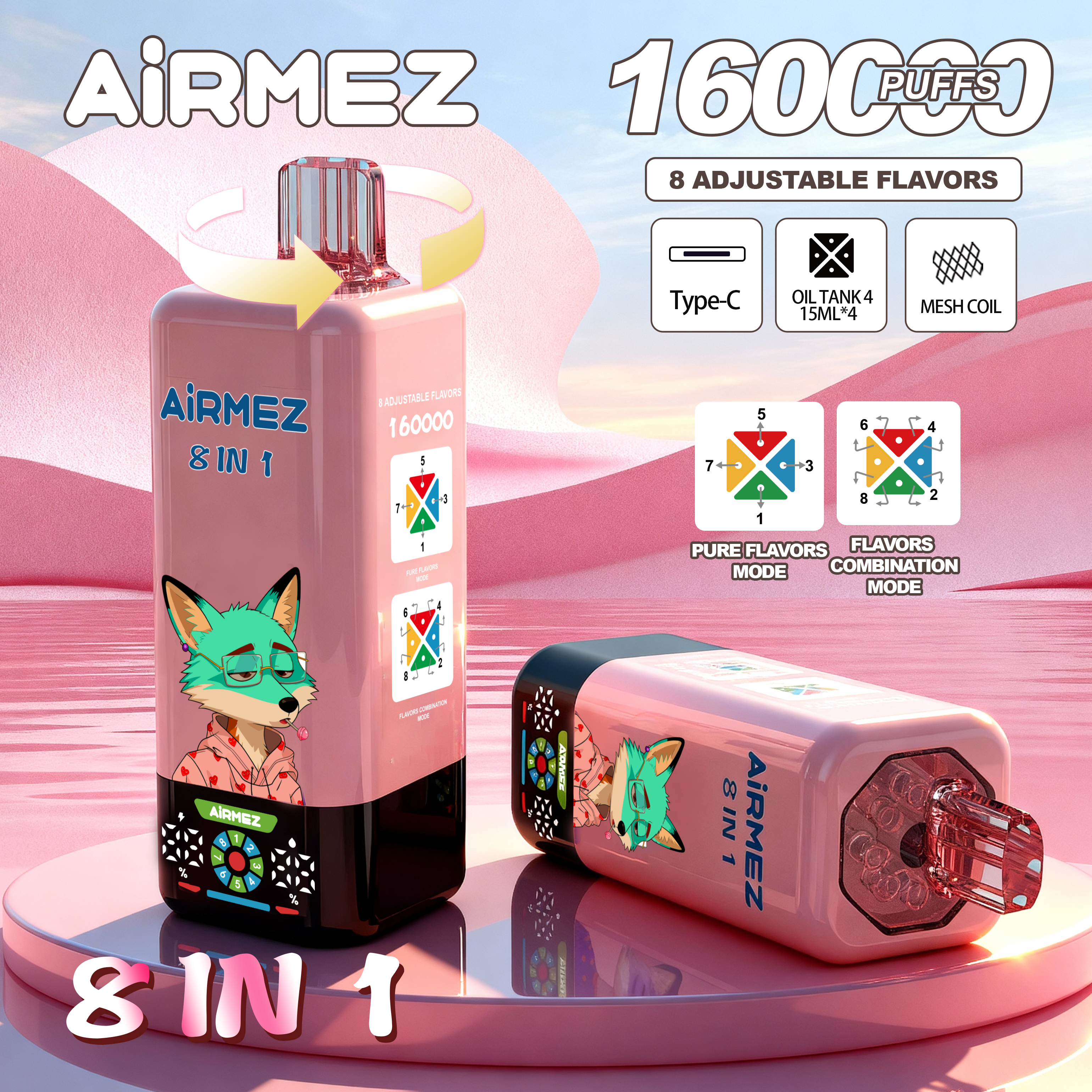 Airmez Fox 8-in-1 – Rotate to Switch 8 Flavor Modes Instantly | Pure Flavors & Combination Mode | EU Warehouse