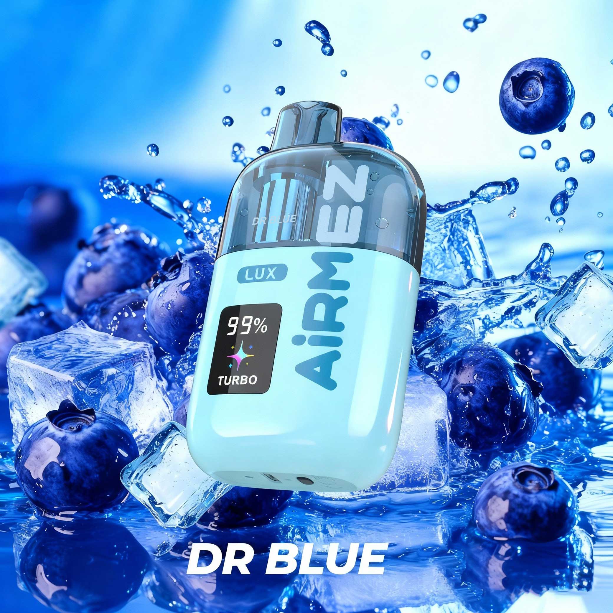 Official Airmez Lux 60K Puffs Dr Blue Edition. Authentic 60,000 puffs device with 20ml tank and dual mesh coil. Ready for fast EU delivery.