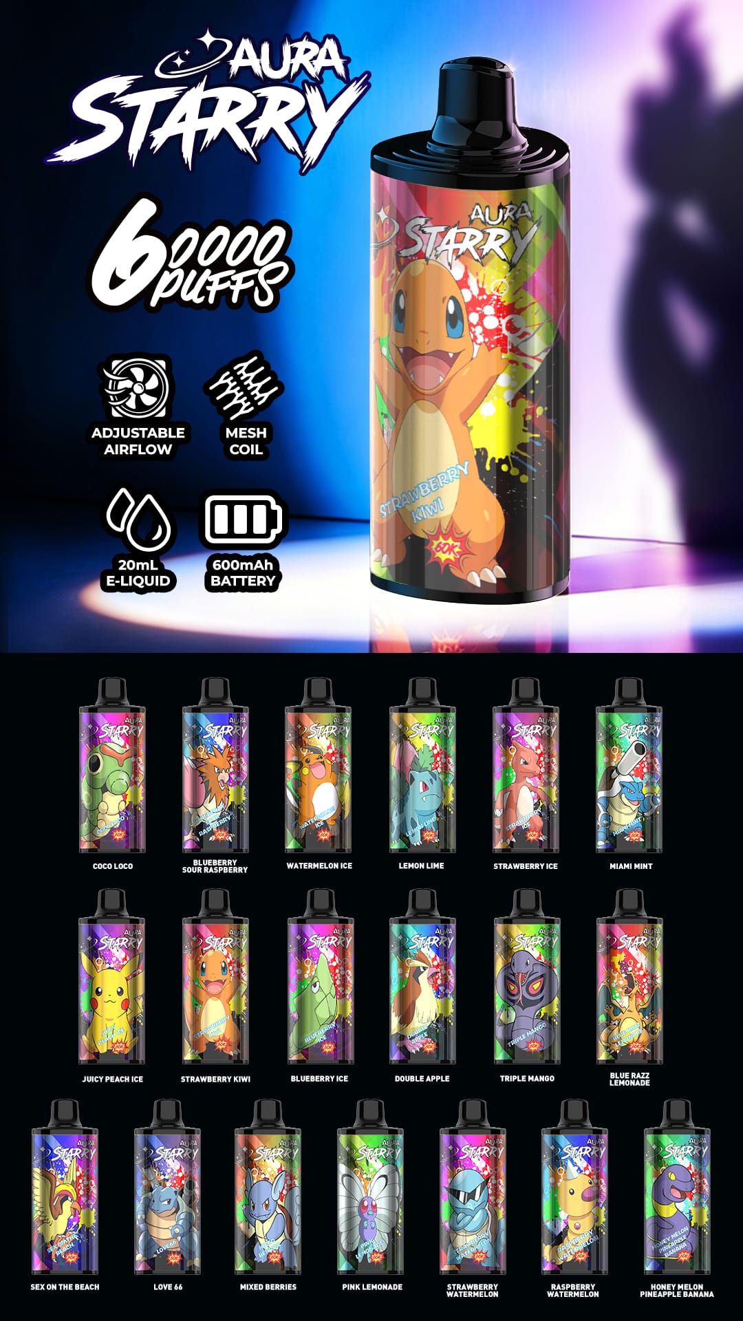STARRY 60K Puffs complete 19 flavor lineup