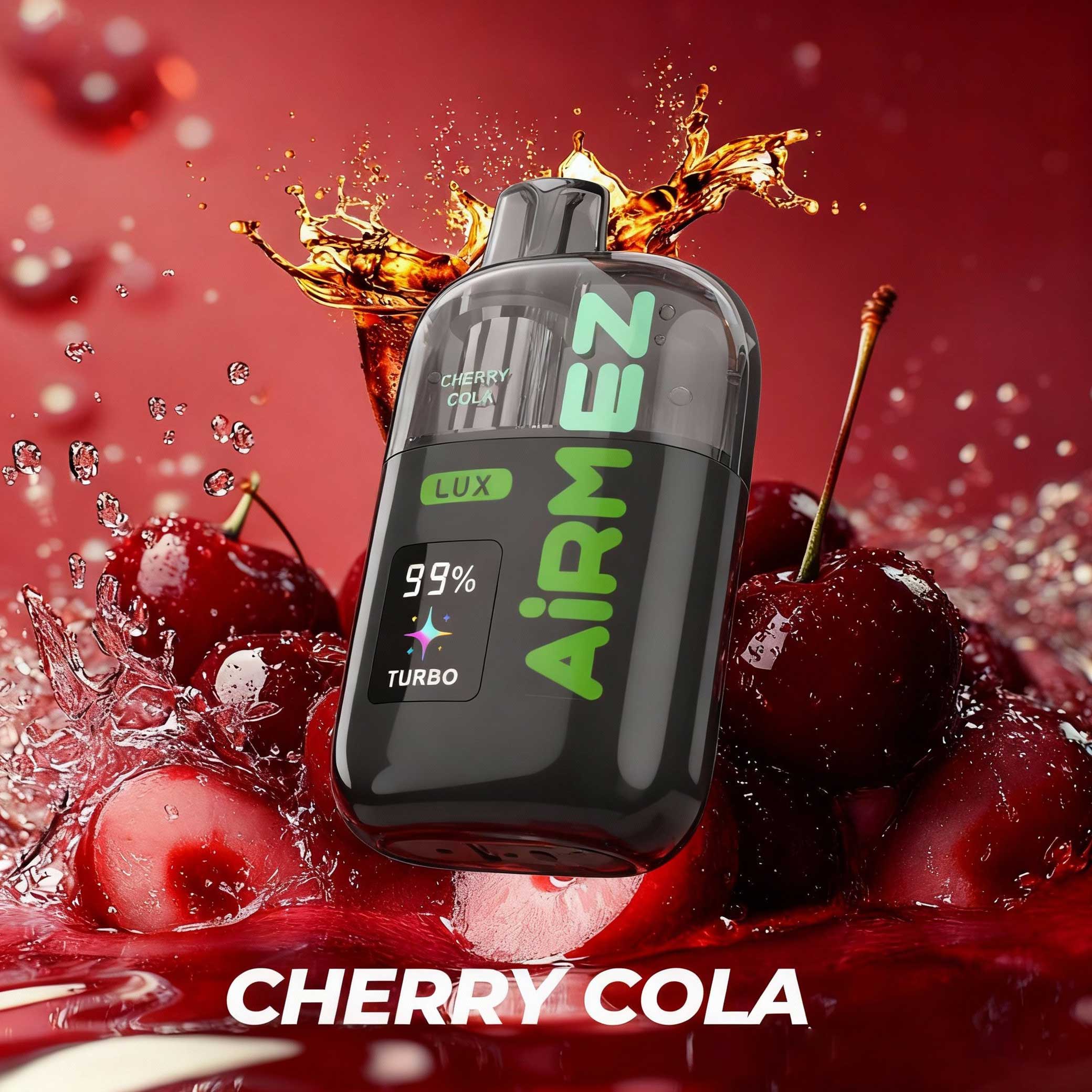Official Airmez Lux 60,000 Puffs Cherry Cola flavor. Ships from EU warehouse with zero tax. High-performance 60K puff vape with Turbo power.