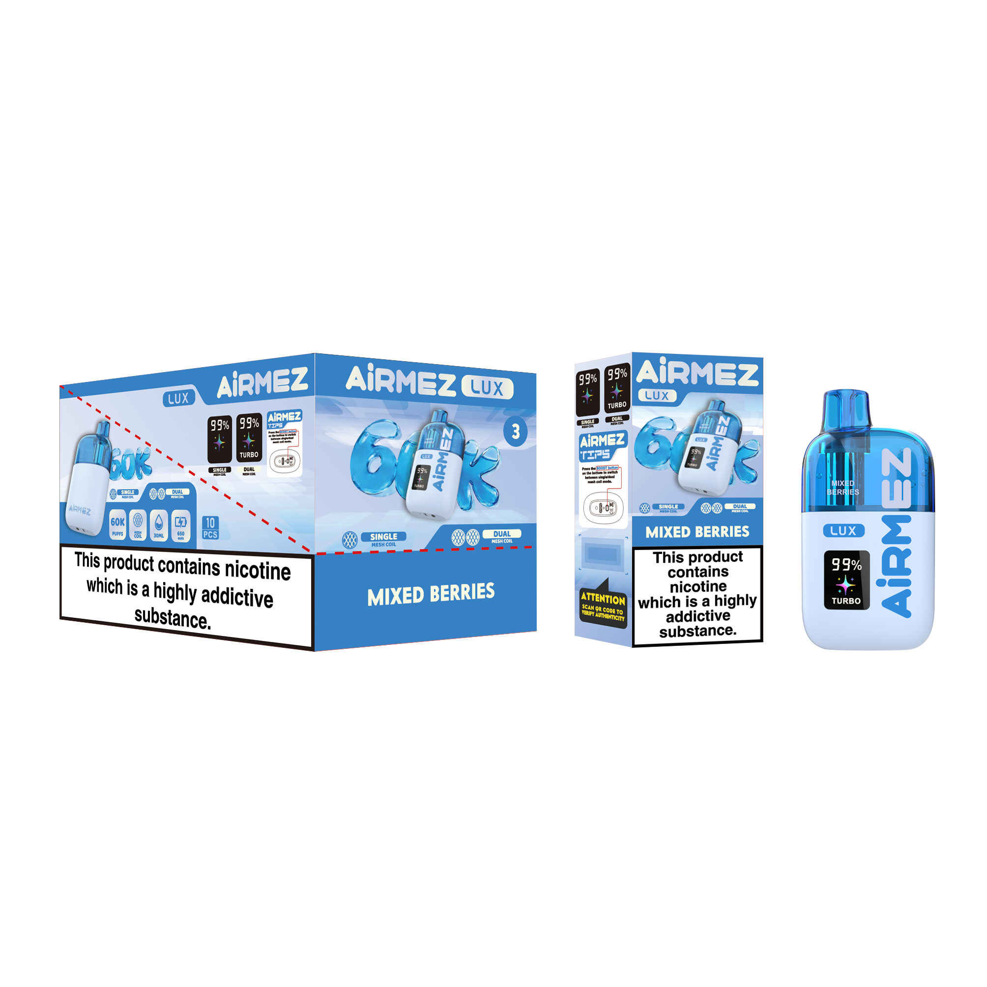 Airmez Lux 60K Puffs Disposable Vape - Visible Tank (30ml) | 10 Flavors