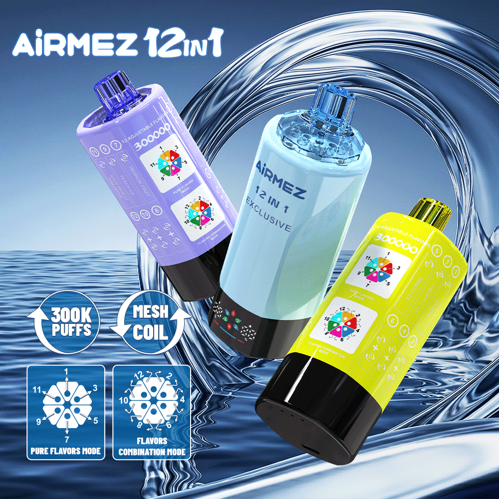 Main flagship display of AiRMEZ Exclusive 12-in-1 300K showing multiple colored hardware devices with mesh coil technology.Ship from Poland warehouse.