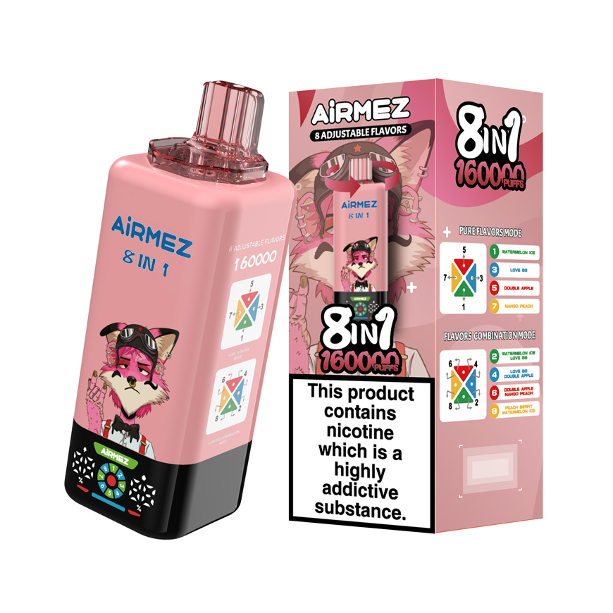Airmez Fox 8-in-1 160K Kit 03 – Watermelon Ice & Love 66 & Double Apple & Mango Peach | Device & Single Pack Box | Ships from Poland, No Customs Fee