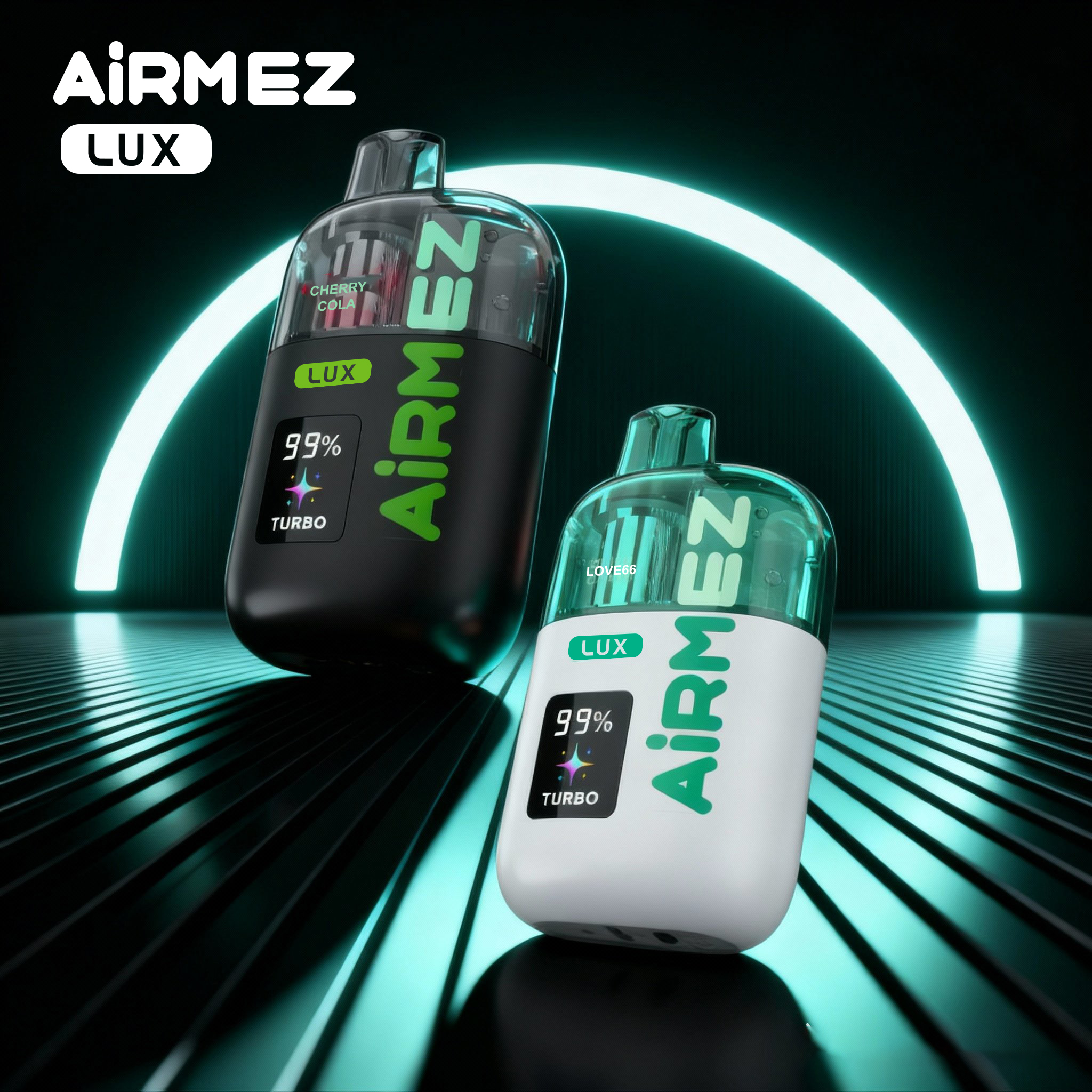 Airmez Lux 60,000 Puffs Disposable Vape collection featuring 10 premium flavors with 30ml visible oil tank and HD smart display screen.